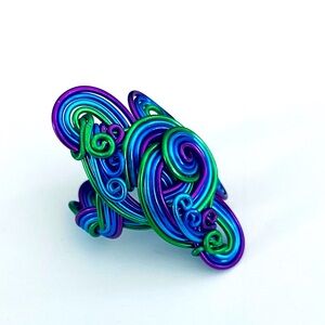 New Stunning, Unique Statement Ring in Weaved Wire in Blue, Purple & Green